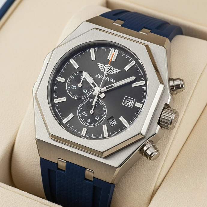 Classic Zeosum Men's Watch with Black Face and Stainless Steel Case